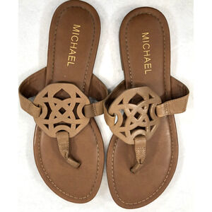 Michael Medallion Brown Tan Leather Thong Slides Flip-Flop Sandals Size 8.5M